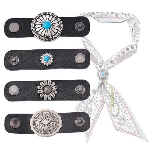 NICENEEDED 4 PCS Leather Scarf Ring Clasp Clips, Western Bandana Scarf Ring Handmade Neckerchief Square Scarf Buckle, Vintage Pattern Accessories for Men Women Clothing Neckerchief Shawl in Saudi Arabia