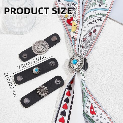 NICENEEDED 4 PCS Leather Scarf Ring Clasp Clips, Western Bandana Scarf Ring Handmade Neckerchief Square Scarf Buckle, Vintage Pattern Accessories for Men Women Clothing Neckerchief Shawl in Saudi Arabia