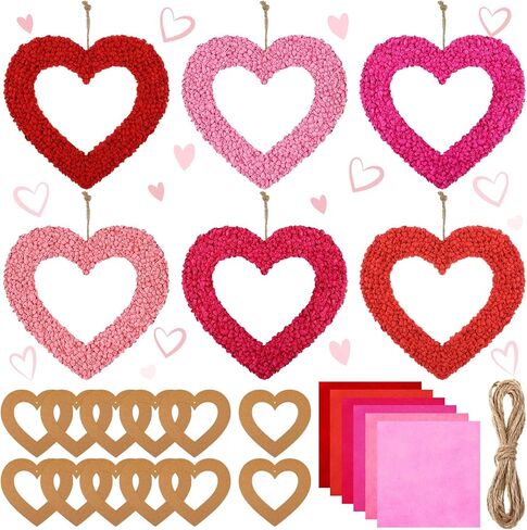 Vercraft 12 Sets Valentine Heart Paper Craft Kits Galentines Hanging Ornaments Heart Shaped Wreath DIY Paper Art Craft Kit for Valentine Gifts Holiday Activities Home Decor(Hollow) in Saudi Arabia