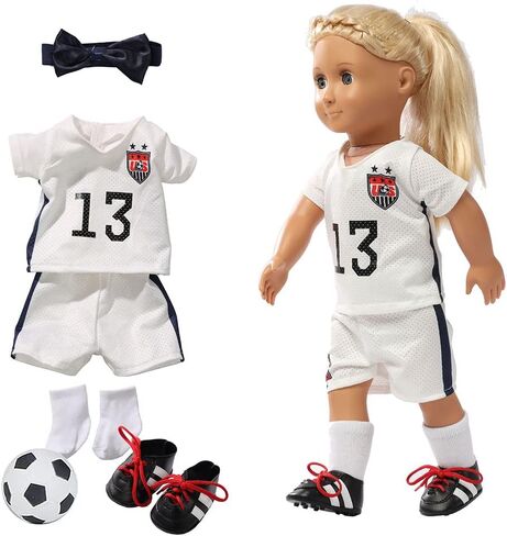 18 Inch Doll Clothes - Team USA 6 Piece 18" Soccer Uniform Fits 18 inch Doll, Includes Headband,Shirt,Shorts, Socks,Shoes and Football in Saudi Arabia