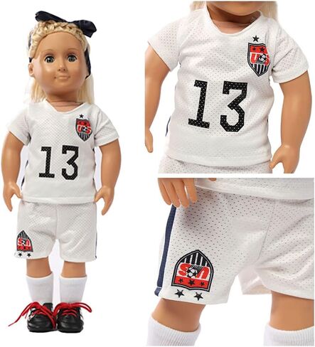 18 Inch Doll Clothes - Team USA 6 Piece 18" Soccer Uniform Fits 18 inch Doll, Includes Headband,Shirt,Shorts, Socks,Shoes and Football in Saudi Arabia