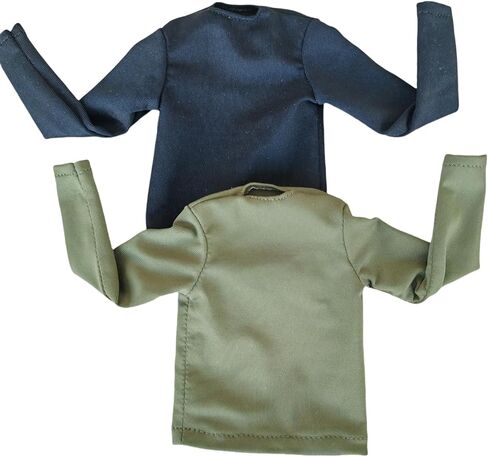 2X 1/6 Custom Scale Long Sleeve T-Shirt Clothes for 12" Male Action Figure Doll Clothes Toy (Black+Green) in Saudi Arabia