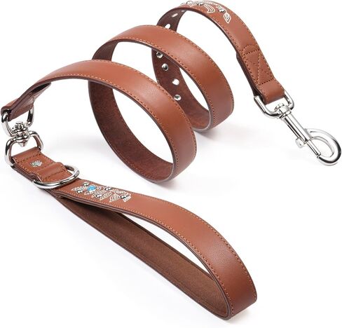 Blueberry Pet Premium Red Leather Dog Leash with Gold Baroque Embroidery in Kuwait