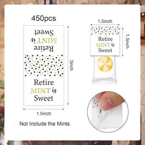 450pcs التقاعد النعناع هو ملصقات حلوة حزب التقاعد لصالح المتقاعدين الحلوى القبعات العالية ذاتية اللصق التقاعد هدية علامة التسمية للرجال النساء المتقاعدين حزب الحلوى النعناع حاوية الديكور in Kuwait