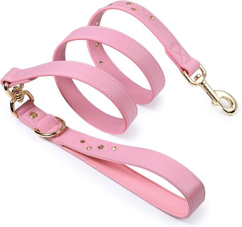Blueberry Pet Premium Embossed Pink Glam Microfiber Leather Dog Leash with Gold Studs in Saudi Arabia