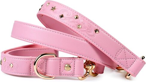 Blueberry Pet Premium Embossed Pink Glam Microfiber Leather Dog Leash with Gold Studs in Saudi Arabia