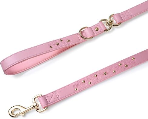 Blueberry Pet Premium Embossed Pink Glam Microfiber Leather Dog Leash with Gold Studs in Saudi Arabia