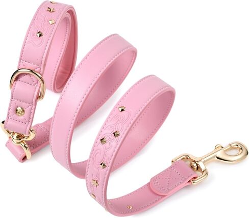 Blueberry Pet Premium Embossed Pink Glam Microfiber Leather Dog Leash with Gold Studs in Saudi Arabia