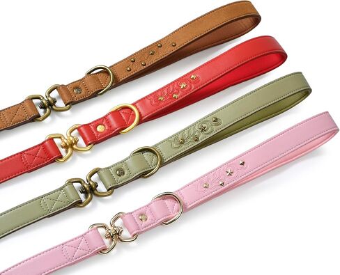 Blueberry Pet Premium Embossed Pink Glam Microfiber Leather Dog Leash with Gold Studs in Saudi Arabia