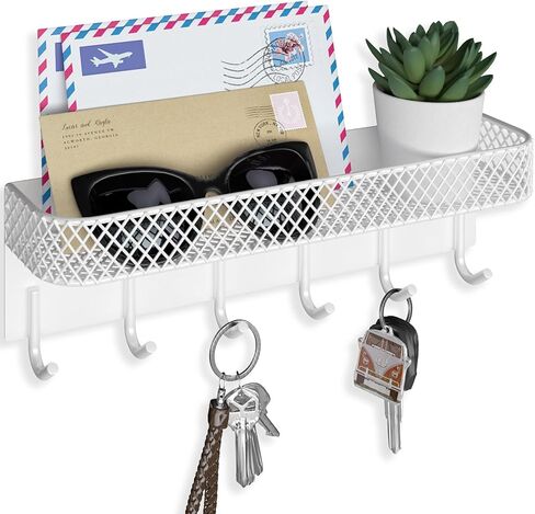 Key Holder for Wall – Decorative Stainless Steel Key Hanger with 6 Hooks for Hats, Bags, Leashes – Mail Holder Key Rack with Mounting Hardware and Guide (9.65" x 2.8" x 2.2") (Black) in Saudi Arabia