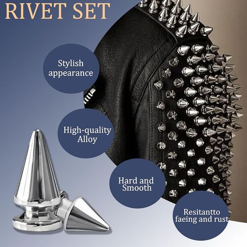طقم مسامير ومسامير بانك مكونة من 455 قطعة، 10 أحجام مخروطية معدنية ومسامير مربعة للملابس والصناعات الجلدية، ديكور على طراز بانك DIY للسترات والحقائب والأحزمة وأطواق الكلاب in Kuwait