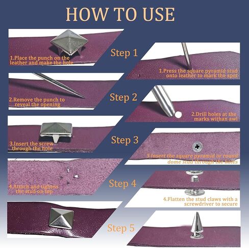 طقم مسامير ومسامير بانك مكونة من 455 قطعة، 10 أحجام مخروطية معدنية ومسامير مربعة للملابس والصناعات الجلدية، ديكور على طراز بانك DIY للسترات والحقائب والأحزمة وأطواق الكلاب in Kuwait