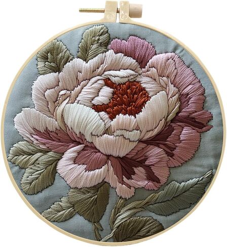 Embroidery Kit for Adults, Flowers Embroidery Kits Pre-Stamped Pattern Kits for Adults with Hoop, Easy to Follow Color Thread Needlework for Craft Lover Hand Stitch Type 1 in Saudi Arabia