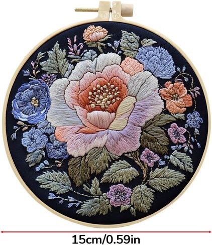 Embroidery Kit for Adults, Flowers Embroidery Kits Pre-Stamped Pattern Kits for Adults with Hoop, Easy to Follow Color Thread Needlework for Craft Lover Hand Stitch Type 1 in Saudi Arabia