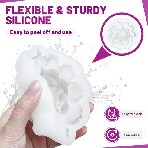 4 Pack Flower Silicone Candle Molds, Peony Daisy Hibiscus Lotus 3D Candle Making Wax Soap Epoxy Resin Mold for Craft with 12 Wicks in Saudi Arabia