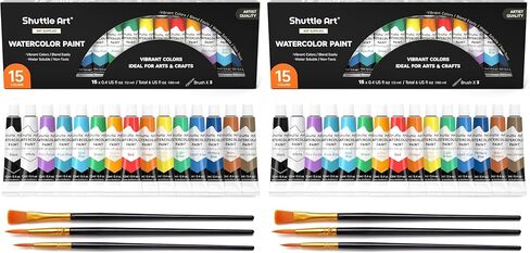 Shuttle Art Watercolor Paint Set, 36 Colors Watercolor Paint in Tubes (12ml Each) with 3 Brushes, Rich Pigment, Easy to Blend, Perfect for Kids, Artists, Beginners, Students in Kuwait