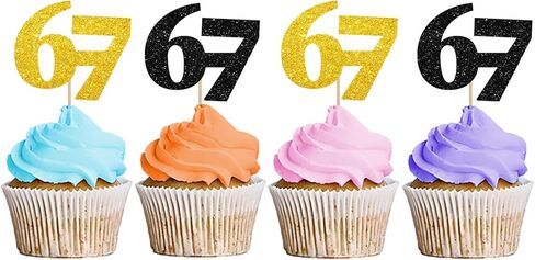 24pcs Funny 6 7 Cupcake Toppers, I Was 6 Now I’m 7 Birthday Cupcake Toppers, 6-7 Six Seven with Hand Cupcake Picks for Birthday/Gen Z Theme Party Decoration - Brown&Black Glitter in Saudi Arabia