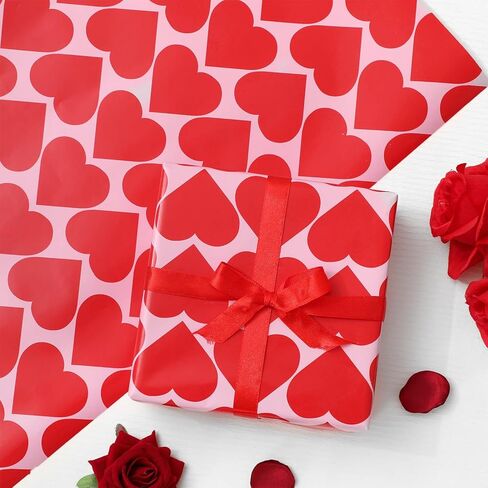 JarThenaAMCS Valentine's Day Wrapping Paper -Mini Roll- 17 In x 32.8 Ft Red Pink Heart Gift Wrap Paper for Wedding Birthday Baby Shower Party Wrapping Supplies in Saudi Arabia