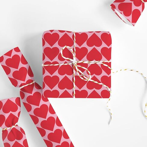 JarThenaAMCS Valentine's Day Wrapping Paper -Mini Roll- 17 In x 32.8 Ft Red Pink Heart Gift Wrap Paper for Wedding Birthday Baby Shower Party Wrapping Supplies in Saudi Arabia