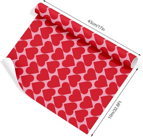 JarThenaAMCS Valentine's Day Wrapping Paper -Mini Roll- 17 In x 32.8 Ft Red Pink Heart Gift Wrap Paper for Wedding Birthday Baby Shower Party Wrapping Supplies in Saudi Arabia