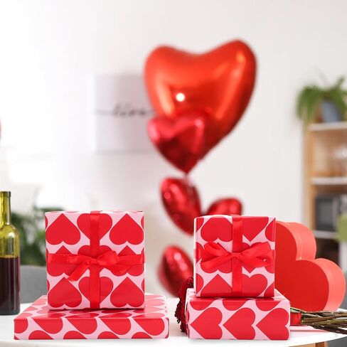 JarThenaAMCS Valentine's Day Wrapping Paper -Mini Roll- 17 In x 32.8 Ft Red Pink Heart Gift Wrap Paper for Wedding Birthday Baby Shower Party Wrapping Supplies in Saudi Arabia