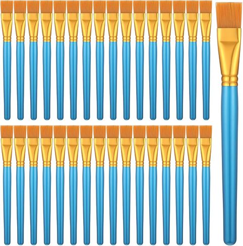 32 Pcs 1 Inch Flat Paint Brushes for Acrylic Painting Watercolor Large Acrylic Paint Brush with Wooden Handles for Acrylic, Watercolor, Oil, Crafts, Face Body Art, Golden in Saudi Arabia