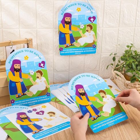 Jenaai 24 مجموعات Vbs الحرف علامات السامري الجيد المسيحية DIY مجموعات الحرف اليدوية لمدرسة الأحد الأسبوع المقدس VBS عطلة الكتاب المقدس المدرسة الفصول الدراسية الأنشطة المنزلية لوازم الديكور in Saudi Arabia