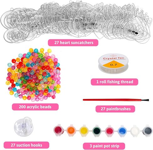 شجرة سيبا 27 مجموعة من الحرف اليدوية لعيد الحب للأطفال DIY على شكل قلب حيوانات Suncatchers مجموعة حرفية لطلاء النوافذ مجموعة فنية اصنع زينة معلقة خاصة بك لأنشطة حفلات عيد الحب in Saudi Arabia