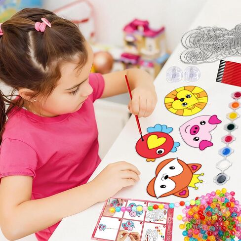 شجرة سيبا 27 مجموعة من الحرف اليدوية لعيد الحب للأطفال DIY على شكل قلب حيوانات Suncatchers مجموعة حرفية لطلاء النوافذ مجموعة فنية اصنع زينة معلقة خاصة بك لأنشطة حفلات عيد الحب in Saudi Arabia