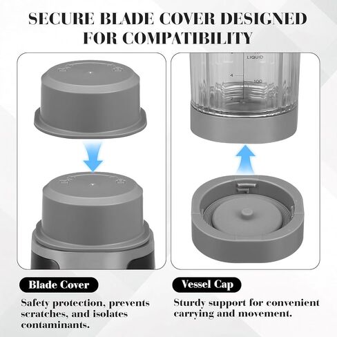 Portable Blender Blade Cover and Vessel Cap Compatible with Blast Portable Blender Bc100 Series and Bc151 Series, Replacement Accessories Lid Set, Plastic, Leak-proof Seal Dark Gray in Saudi Arabia
