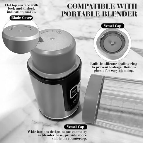 Portable Blender Blade Cover and Vessel Cap Compatible with Blast Portable Blender Bc100 Series and Bc151 Series, Replacement Accessories Lid Set, Plastic, Leak-proof Seal Dark Gray in Saudi Arabia