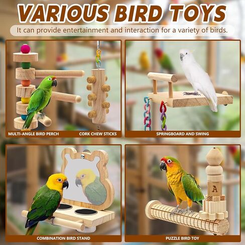 5PCS Bird Perch and Toy Set. Includes a Perch, Feeder, Swing, and Chew Toy. Hangable Natural Solid Wood Birdcage Accessories, Suitable for Small Budgies, Cockatiels, Conures, Lovebirds, Etc. in Saudi Arabia