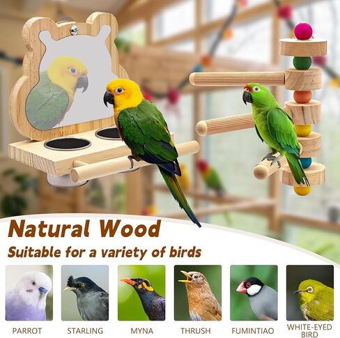 5PCS Bird Perch and Toy Set. Includes a Perch, Feeder, Swing, and Chew Toy. Hangable Natural Solid Wood Birdcage Accessories, Suitable for Small Budgies, Cockatiels, Conures, Lovebirds, Etc. in Saudi Arabia