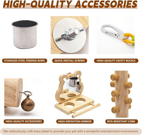 5PCS Bird Perch and Toy Set. Includes a Perch, Feeder, Swing, and Chew Toy. Hangable Natural Solid Wood Birdcage Accessories, Suitable for Small Budgies, Cockatiels, Conures, Lovebirds, Etc. in Saudi Arabia