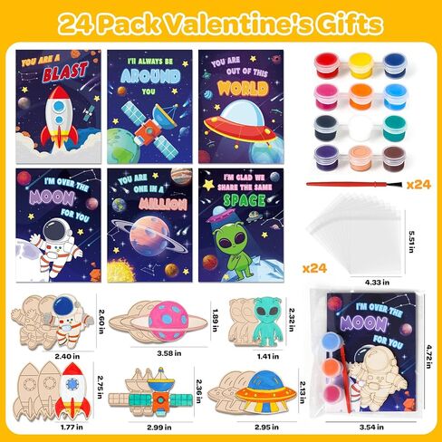 Valentine's Day Cards For Kids School, 24Pack Valentine's Day Cards for Kids With DIY Wooden Crafts Painting Kit, Valentines Day Gifts for Kids Classroom Exchange, Party Favors Activities Prizes in Saudi Arabia
