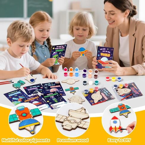 Valentine's Day Cards For Kids School, 24Pack Valentine's Day Cards for Kids With DIY Wooden Crafts Painting Kit, Valentines Day Gifts for Kids Classroom Exchange, Party Favors Activities Prizes in Saudi Arabia