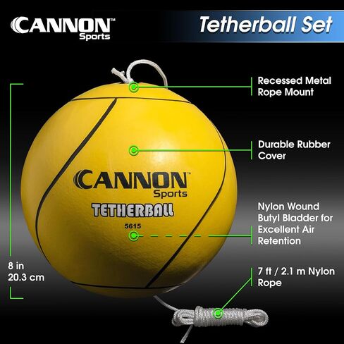 مجموعة Cannon Sports Tetherball والحبال لملعب المدرسة والساحات الخلفية والاستراحة والأطفال (أصفر) in Kuwait