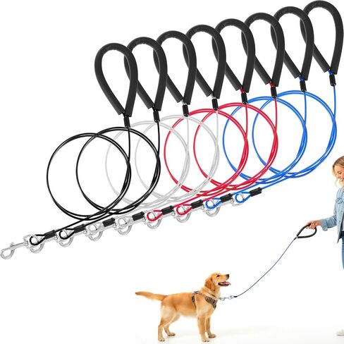 8 Pack Chew Proof Metal Dog Leash, 3.3ft Heavy Duty Steel Cable Leashes with 360° Swivel Clip, 2 of Each Color (Silver, Blue, Red, Black) for Small to Large Dogs in Kuwait