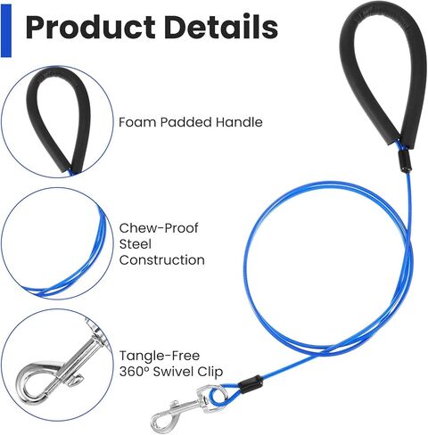 8 Pack Chew Proof Metal Dog Leash, 3.3ft Heavy Duty Steel Cable Leashes with 360° Swivel Clip, 2 of Each Color (Silver, Blue, Red, Black) for Small to Large Dogs in Kuwait