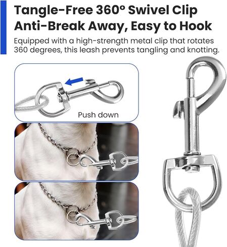 8 Pack Chew Proof Metal Dog Leash, 3.3ft Heavy Duty Steel Cable Leashes with 360° Swivel Clip, 2 of Each Color (Silver, Blue, Red, Black) for Small to Large Dogs in Kuwait