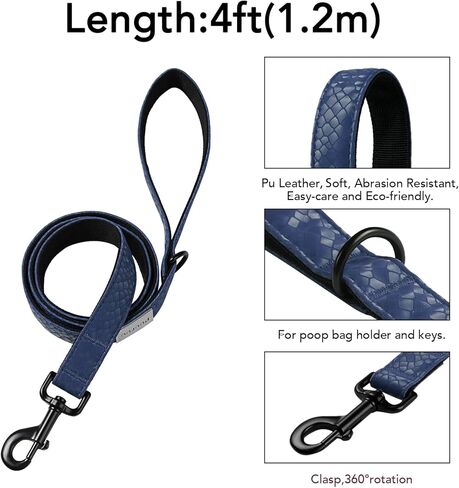 Soft Leather 4ft Dog Collar and Leash Set,Stylish 4ft PU Leather Dog Training Leash, Adjustable Durable Pet Collars with Quick Release Buckle for Large Dogs,Medium Dogs,Blue in Saudi Arabia
