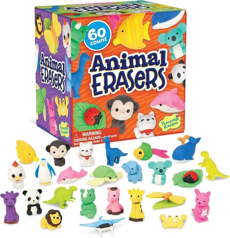 Peaceable Kingdom 60 Party Favors for Kids Fun Gift for Birthday, Classroom Prizes, Pinata and Goodie Bag Stuffers - Animal Erasers in Saudi Arabia