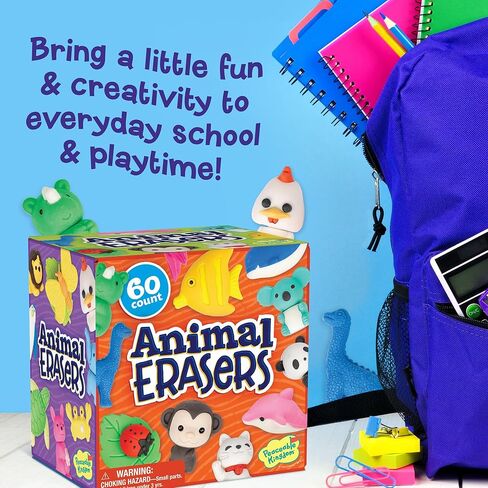 Peaceable Kingdom 60 Party Favors for Kids Fun Gift for Birthday, Classroom Prizes, Pinata and Goodie Bag Stuffers - Animal Erasers in Saudi Arabia