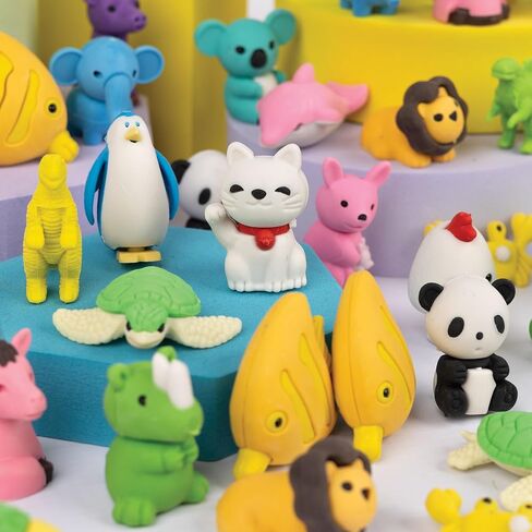 Peaceable Kingdom 60 Party Favors for Kids Fun Gift for Birthday, Classroom Prizes, Pinata and Goodie Bag Stuffers - Animal Erasers in Saudi Arabia