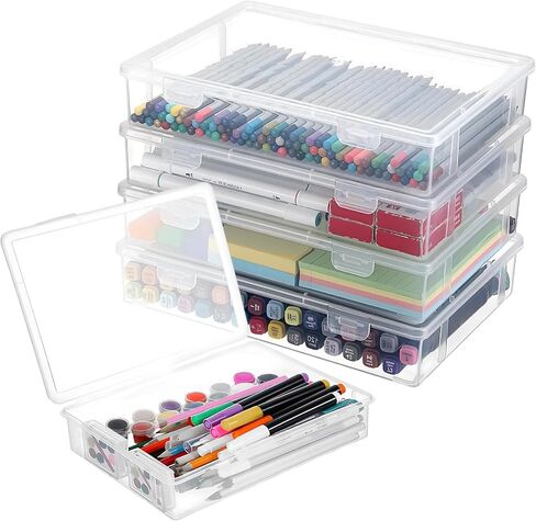 Clear Plastic Storage Box with Flap Lid, 6 Pcs 9x6.7x2 Inches, Multipurpose Craft Organizers, Storage Box, Art Supply Storage Organizer for Beads, Pencils, Lego, Crayon, Crafts Accessories, Notebooks in Saudi Arabia