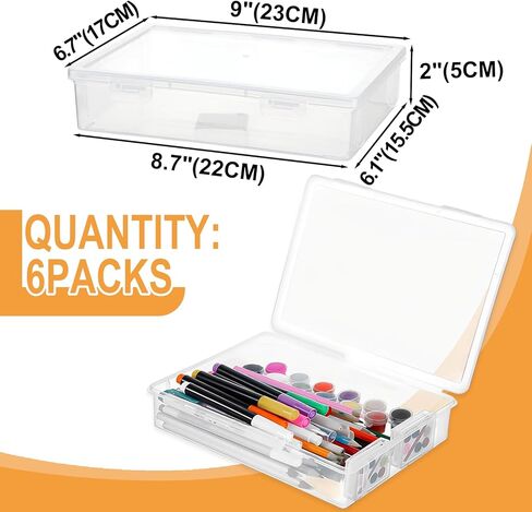 Clear Plastic Storage Box with Flap Lid, 6 Pcs 9x6.7x2 Inches, Multipurpose Craft Organizers, Storage Box, Art Supply Storage Organizer for Beads, Pencils, Lego, Crayon, Crafts Accessories, Notebooks in Saudi Arabia