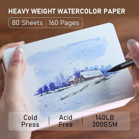 FLUNBRATO Watercolor Sketchbook 80 Sheets,4.7 x 4.7 Inch,100% Cotton Mini Travel Watercolor Paper Pad,Cold Press 140LB 300GSM,Two-Edge Glue Binding Compact Notebook Mixed Media for Painting in Saudi Arabia
