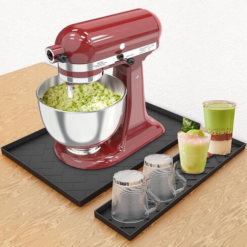 حصيرة منزلق للخلاط لخلاط حامل KitchenAid - وسادة منزلقة من السيليكون قابلة للإزالة مقاس 18 بوصة × 15 بوصة × 0.5 بوصة، تصميم مقعر محدب، مقاومة للانزلاق، ممتصة للصدمات، ملحقات خلاط حامل مانعة للتسرب (أسود) in Kuwait
