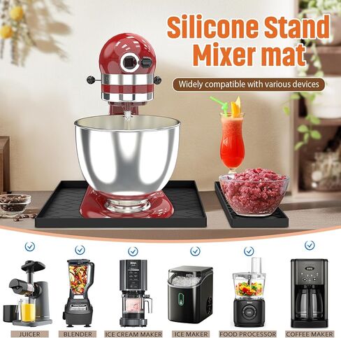 حصيرة منزلق للخلاط لخلاط حامل KitchenAid - وسادة منزلقة من السيليكون قابلة للإزالة مقاس 18 بوصة × 15 بوصة × 0.5 بوصة، تصميم مقعر محدب، مقاومة للانزلاق، ممتصة للصدمات، ملحقات خلاط حامل مانعة للتسرب (أسود) in Kuwait