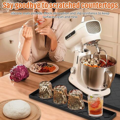 حصيرة منزلق للخلاط لخلاط حامل KitchenAid - وسادة منزلقة من السيليكون قابلة للإزالة مقاس 18 بوصة × 15 بوصة × 0.5 بوصة، تصميم مقعر محدب، مقاومة للانزلاق، ممتصة للصدمات، ملحقات خلاط حامل مانعة للتسرب (أسود) in Kuwait